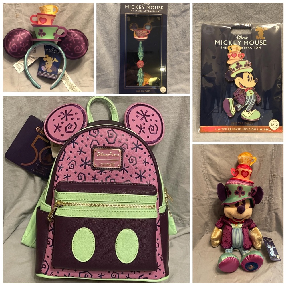NEW‎ Disney Mickey Main Attraction Mad Teacups 3/12 Loungefly Key Pin Plush Ears